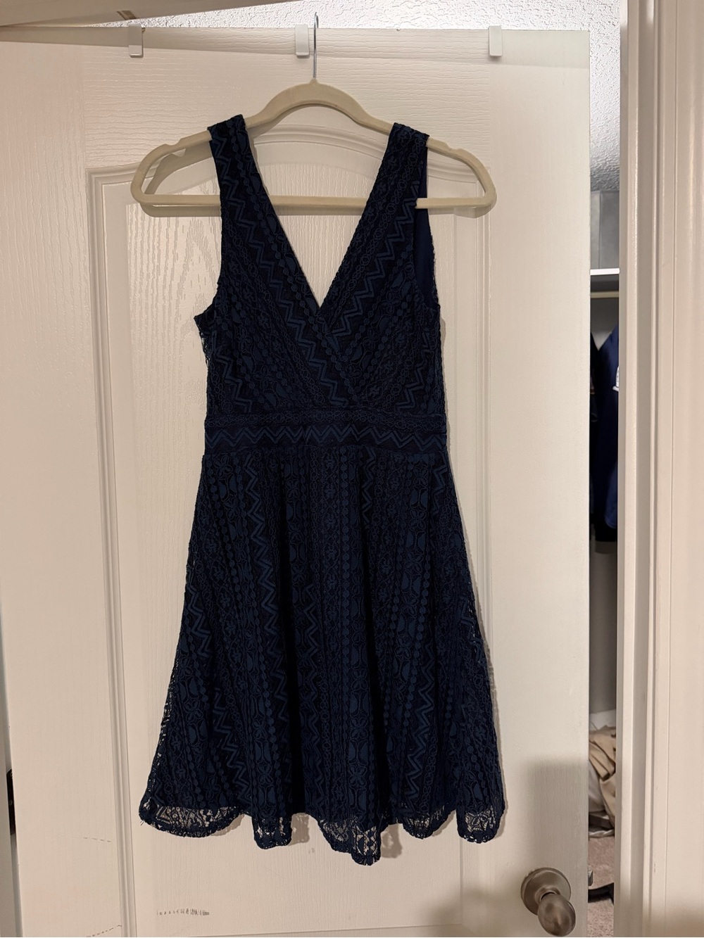 Lulu's Navy Lace V-Neck Fit-and-Flare Mini Dress